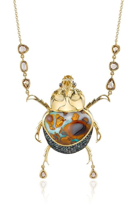 Daniela Villegas yellow gold Surfer necklace with garnet, champagne diamonds and a 27.12ct opal. Daniela Villegas, Animal Themed Jewelry, Animal Skeletons, Surfer Necklace, Mexican Jewelry, Insect Jewelry, Luxury Jewellery, Creepy Crawlies, Jewellery Designer