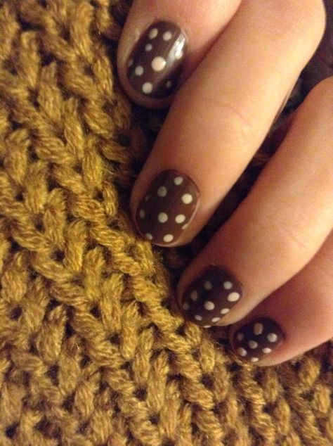 Brown Nails White Polka Dots, Brown Polka Dot Nails, Black Dot Nails, Cozy Coquette, Dot Nails, Polka Dot Nails, Brown Polka Dots, Casual Nails, Cream Nails