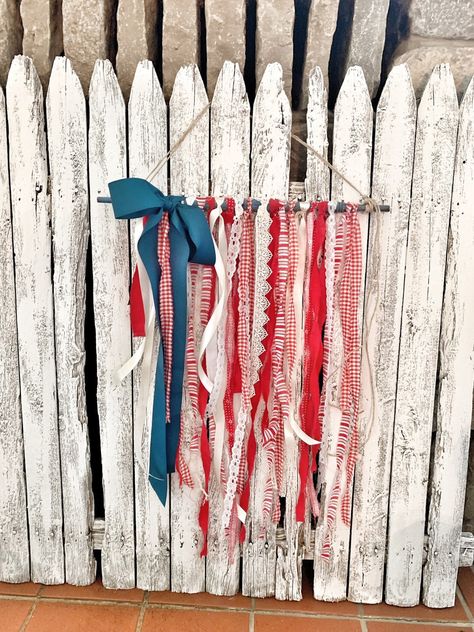 Ribbon American Flag, 4th Of July Store Window Display, Rag Flag, Americana Crafts, 4th July Crafts, Home Parties, Fourth Of July Decor, Party Flags, One Home