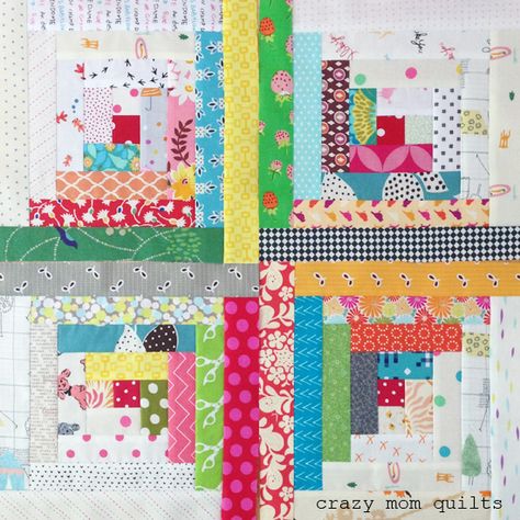 crazy mom quilts: the start of a traditional log cabin quilt Traditional Log Cabin, Log Cabin Patchwork, Log Cabin Quilt Pattern, Log Cabin Quilt Blocks, Scrappy Quilt Patterns, Crazy Mom, Cabin Quilt, Quilt Care, Log Cabin Quilts