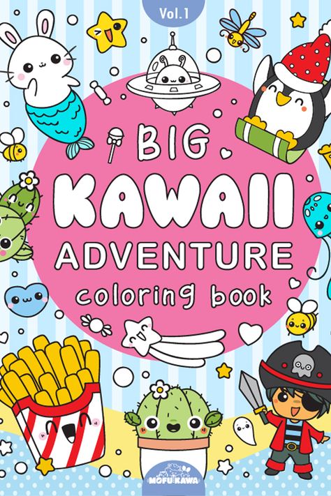 Kawaii Adventure Coloring Book: A Fun and Relaxing Way to. #Kawaii #Kawaii_Coloring_Books #Activity_Books_For_Adults #Kawaii_Book_Cover Activity Cover Page Ideas, Kawaii Book Cover, Coloring Books Cover, Colouring Book Cover, Soothing Activities, Coloring Book Cover Design, Kids Book Cover, Coloring Books Kids, Kawaii Book