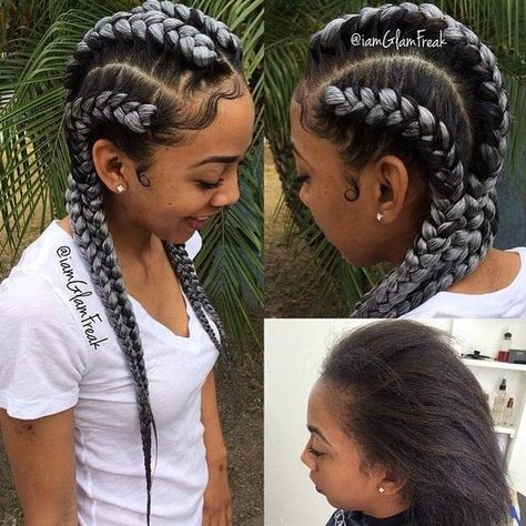 13 Drool-Worthy Gray Braids Inspiration Styles - JJBraids Gray Braids, Box Plaits, Future Hairstyles, Braids Pictures, Wedge Hairstyles, Asymmetrical Hairstyles, Goddess Braids Hairstyles, Shoulder Hair, Funky Hairstyles