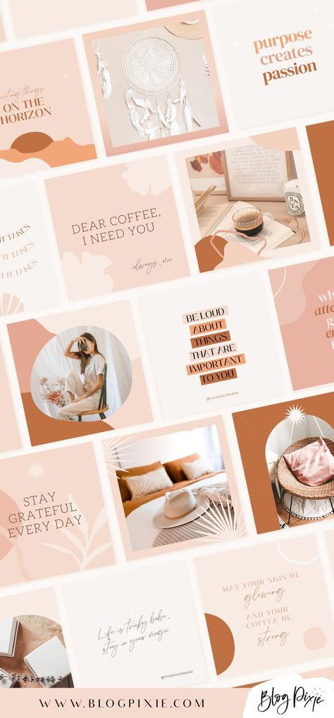 Boho Instagram Post Templates Canva Boho Social Media Design, Boho Instagram Feed, Creative Instagram Posts, Quotes Creative, Templates Aesthetic, Boho Instagram, Instagram Feed Planner, Social Media Branding Design, Coach Instagram