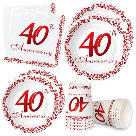 PRICES MAY VARY. 【40th Anniversary Decorations】Our happy anniversary decorations dinnerware for 40th wedding included 24pcs 9'' 40th anniversary plates, 24pcs 7'' 40th wedding anniversary plates, 24pcs 40th anniversary napkins, 24pcs paper cups, for ruby 40th wedding anniversary party supplies 【40th Anniversary Party Supplies】Happy anniversary! Our 40th anniversary party decorations tableware set is designed in bling ruby color, this wedding anniversary decorations set can completely meet your n 40th Anniversary Party Ideas Decoration 40 Years, 40 Year Anniversary Party Ideas, 40th Anniversary Party Ideas Decoration, 40th Anniversary Party Ideas, 40th Wedding Anniversary Decorations, 40th Anniversary Party Decorations, 40th Wedding Anniversary Party Ideas, Anniversary Plates, 40th Wedding Anniversary Cake