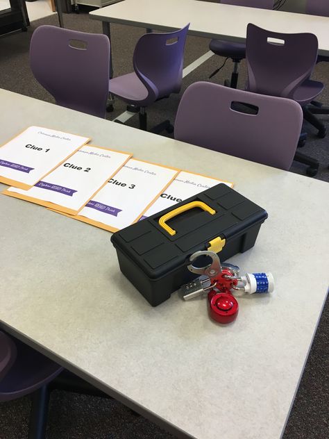 After hearing about Breakout Edu at ISTE this summer I knew I had found my library orientation. I am opening a new STEAM middle school in my district this year and the library is set up by genre, w… Escape The Classroom, Library Orientation, Breakout Edu, Breakout Game, Breakout Boxes, Library Games, Library Lesson Plans, Library Center, Library Media Specialist