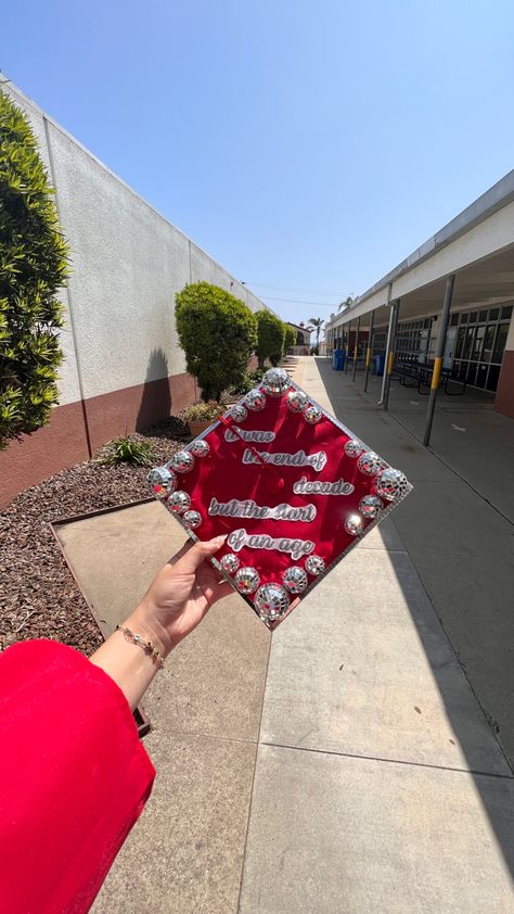 Disco Ball Graduation Cap, Taylor Swift Graduation Cap, Taylor Swift Graduation, Graduation Hats, Taylor Swfit, College Grad Cap Ideas, Grad Cap Designs, Diy Graduation Cap, Grad Caps