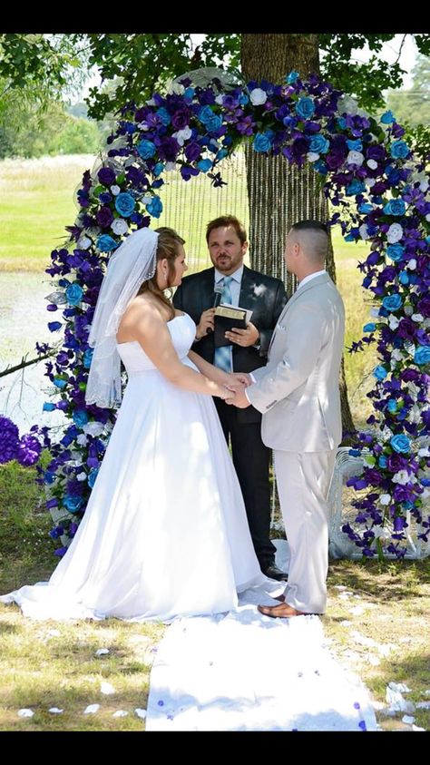 Teal And Purple Wedding Flowers, Purple And Blue Rustic Wedding Ideas, Royal Blue And Dark Purple Wedding Theme, Violet And Blue Wedding, Plum And Turquoise Wedding, Purple And Aqua Wedding, Wedding Blue And Purple Theme, Blue And Purple Wedding Arch, Blue Purple Silver Wedding