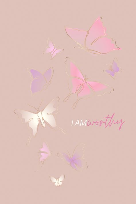 Daily affirmation art with butterflies. Free downloadable phone wallpaper art.. Art created created and copy righted by me, for personal use only please. Worthy Affirmations, Art With Butterflies, Butterfly Sayings, Phone Wallpaper Art, Butterfly Phone Wallpaper, Quotes Pastel, Wallpaper Self Love, Affirmation Art, Whatsapp Wallpaper Cute