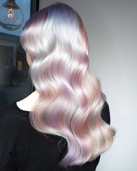 Iridescent Hair, Pastel Rainbow Hair, Holographic Hair, Beige Blond, Opal Hair, Unicorn Hair, Ombre Hair Color, Pastel Hair, Rainbow Hair