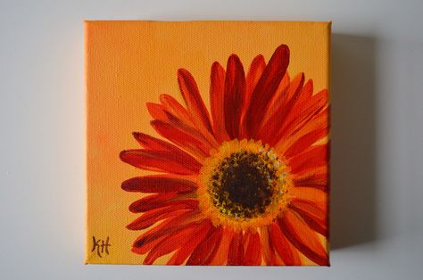 Gerbera Painting, Gerbera Daisy Painting, Gerber Daisy Painting, Painting Flowers Tutorial, Acrylic Gouache, Daisy Painting, Gerber Daisies, Cute Canvas Paintings, Cute Canvas