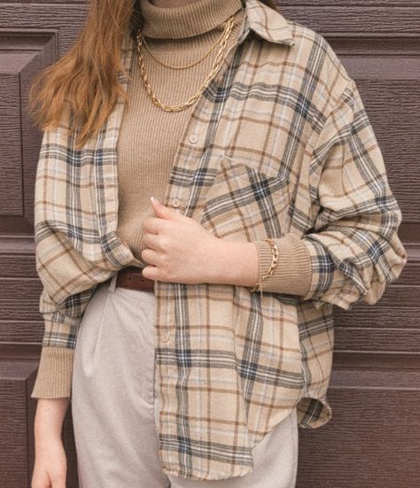 Light Brown Turtleneck Outfit, Light Brown Flannel Outfit, Brown Plaid Shirt Outfit, Light Brown Shirt Outfit, Checkered Long Sleeves Outfit, Brown Turtleneck Outfit, Brown Flannel Outfit, Checked Shirt Outfit, Brown Hijab