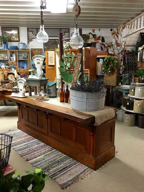 Why not use an old Store Counter for a Bar or Island? Old Store Interior, General Store Counter Island, Old General Store Counter, Old Store Counter Kitchen Island, Antique General Store Counter, Antique Store Counter Kitchen Island, Antique Store Counter, Vintage Store Counter, General Store Counter