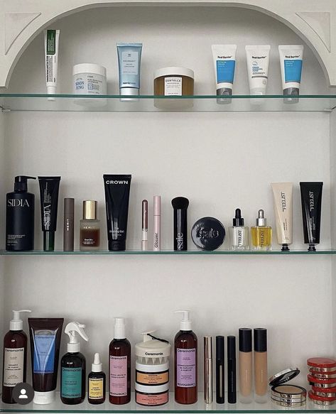 Skincare Shelfie, Merit Beauty, Beauty Cabinet, Crown Affair, Barrier Cream, Make Beauty, Minimal Aesthetic, Skin Food, Aesthetic Makeup