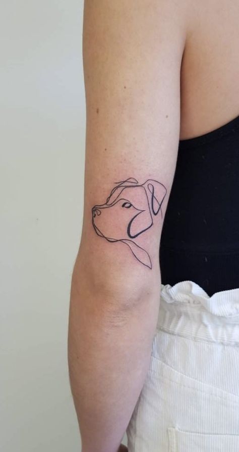 Pitbull Ear Outline Tattoo, Fine Line Dog Tattoo, Tattoo Perro, Tattoos 2024, Pitbull Tattoo, Portrait Tattoos, Explore Tattoo, Stylish Tattoo, Line Art Tattoos