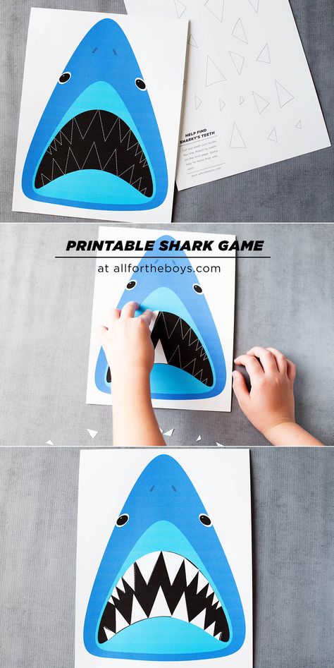 Printable shark tooth puzzle game, fun for a shark party or just an every day boredom buster Sharks Crafts, Shark Crafts Preschool, Teeth Printable, Shark Activities, Shark Games, Shark Craft, Vip Kid, Ocean Activities, Shark Birthday Party