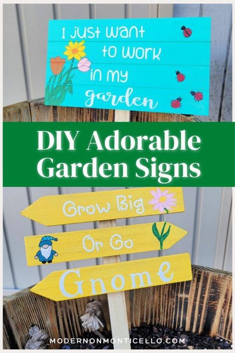 Create Adorable DIY Garden Signs For Your Yard - Modern on Monticello Diy Garden Signs, Burlap Cross Wreath, Diy Summer Decor, Burlap Cross, Fire Pit Garden, Garden Engagement Photos, Embroidery Garden, Entrance Garden, Ribbon Wall