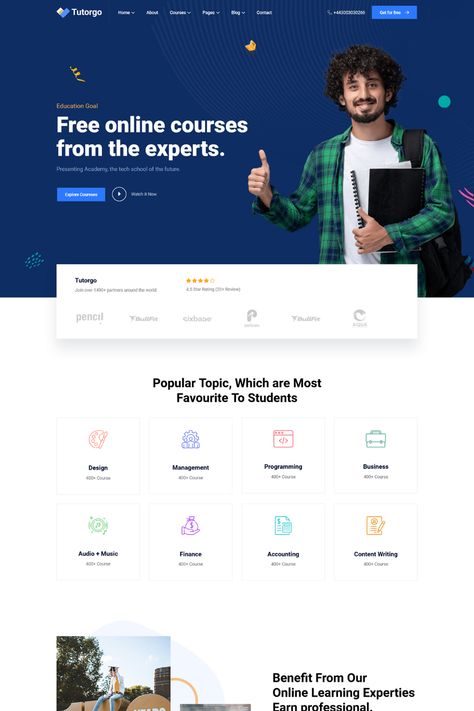 Tutorgo is a flexible WordPress theme designed for educational institutions and online tutors. Its clean and modern design offers a seamless user experience for students and educators. Tutorgo includes pre-designed pages for course listings, instructor profiles, and course details, and is fully customizable to match your branding.Tutorgo is responsive and optimized for search engines, ensuring your website is accessible on any device and can be easily found by potential students. Website For Courses, Course Website Design Inspiration, Students Portfolio Ideas, Tutoring Website Design, Online Learning Website Design, Educational Websites Design, Teacher Website Design, Online Course Website Design, University Website Design