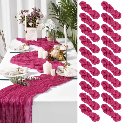 PRICES MAY VARY. 【20 PACKS Included, Size & Color】- You will get 20 PACKS Hot Pink cotton and linen gauze tablecloth runner, with wrinkled, approx.35" wide and 6ft length.Our fall table runners are 72 inches long and perfect for both rectangular and round tables or other shaped tables.And They are the perfect decoration for wedding arches or tables, chair belts, curtains, fireplaces, cabinets, sofas, etc. 【Elegant Display for Boho Tablecloth Runner】- The table runners are made of cotton cheesecl Gauze Table Runner Wedding, Runner Wedding Table, Table Runner For Wedding, Gauze Table Runner, Bridal Shower Table, Boho Tablecloth, Fall Table Runner, Table Runner Wedding, Bridal Shower Tables