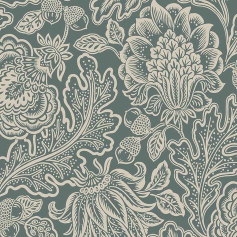 Jacobean Aesthetic, Woodland Trail, Monochrome Wallpaper, Jacobean Style, Botanical Motifs, Dark Green Background, Fence Paint, Leaf Texture, Green Colour Palette