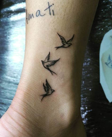 Tattoos That Fade Well, Sparrow Ankle Tattoo, Bird Tattoo Women, Bird Tattoo Ankle, Bird In Flight Tattoo, Small Bird Tattoos For Women, Dainty Bird Tattoos, Bird Ankle Tattoo, 3 Birds Tattoo