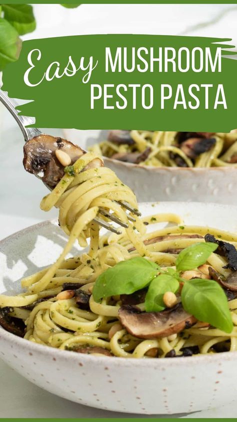 Garlic Mushroom and Pesto Pasta – The Vegan Larder Mushroom Pesto, Pesto Uses, Fresh Basil Pesto, Pasta With Mushrooms, Creamy Pesto Pasta, Asparagus And Mushrooms, Boiling Pasta, Pesto Pasta Recipes, Asparagus Pasta