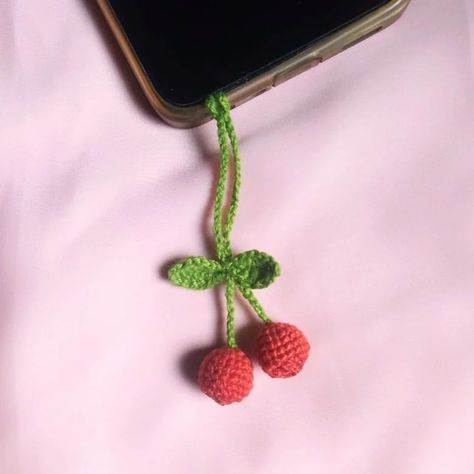 Cherry phone charm🍒 Dm to order 🫶🏻 #crochet #crochetlove #crochetaddict #microcrochet Crochet Phone Charm, Crochet Cherries, Crochet Inspo, Fun Crochet, Fun Crochet Projects, Phone Charm, Crochet Ideas, Crochet Projects, Crochet Patterns