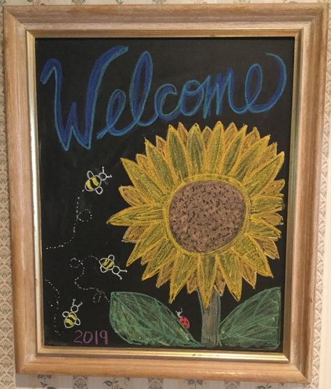 Sunflower Chalkboard Art, September Chalkboard Art, Fall Chalkboard Art, Chalkboard Art Diy, Fall Chalkboard, Sidewalk Signs, Chalkboard Calendar, Large Chalkboard, Boards Ideas