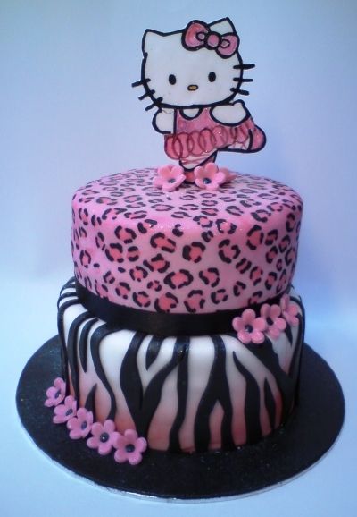 Hello Kitty leopard By slean on CakeCentral.com Zebra Print Cakes, Hello Kitty Leopard, Sanrio Food, Hello Kitty Birthday Theme, Kitty Birthday Cake, Hello Kitty Birthday Cake, Fashion Birthday, 18th Bday, Kitty Cake