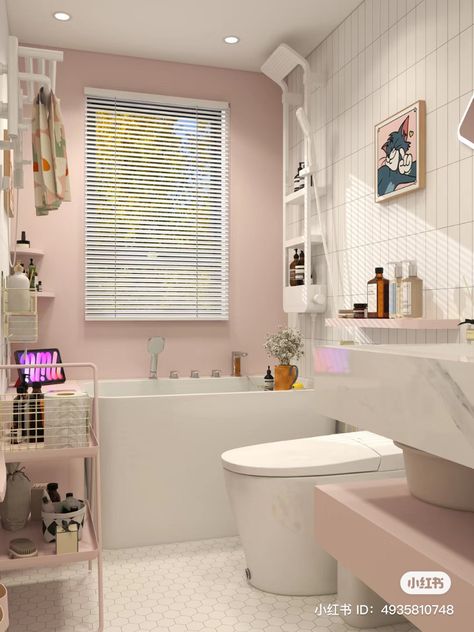 athroom bathroom idea inspiration bathroom inspiration interior design interior bathroom 小红书 Bathrooms Aesthetic Big, Aesthetic Bathroom, Cute Bedroom Decor, Pink Bathroom, Bathroom Inspo, Minimalist Bathroom, Interior Garden, Big Houses, Pastel Aesthetic