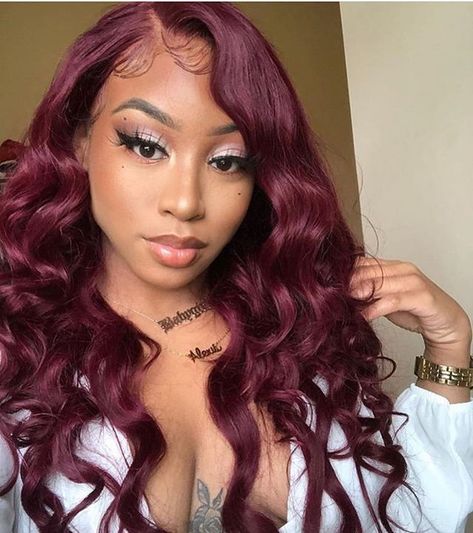 Beautiful color. Available! Dm to order. .  #thanksgiving Sale is on. Never againThe biggest sale Miss it Wait another year Sale : $119 wigs Sale : 10% off code: HT10 (over $159) Order on website: cocoblackhair.com Free shipping: USA UK CA FR AT GER JPN and so on.   #naturalhaircommunity #blackhairstyles #urbanhairpost #amazingnaturalhair #naturalhairblogger #naturallyshesdope #curlbox #kinkychicks #babyfever #kinks2curls #babyhair #closurewig #curlyhairstyles #hairlovers #healthyhairjourney #re Intense Red Hair Color, Intense Red Hair, Merlot Hair, Merlot Hair Color, Blue Lace Front Wig, Pink Ombre Hair, Hair Colorful, Short Ombre Hair, Virgin Hair Wigs