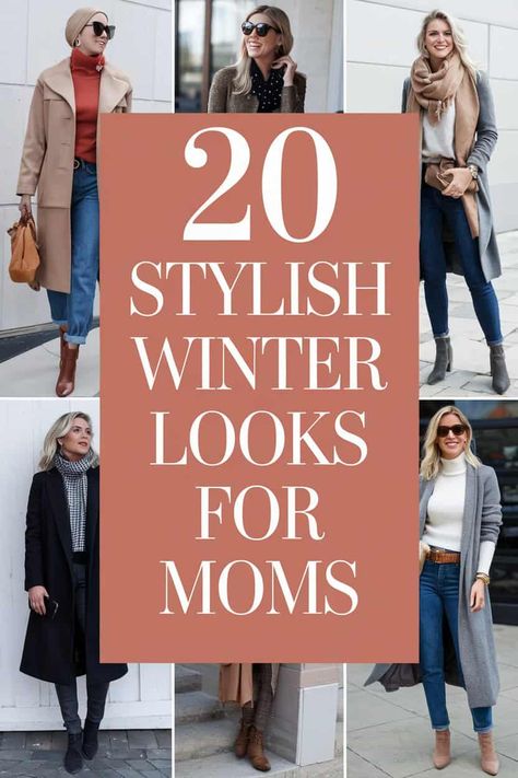 20 Cute Women's Winter Outfits That Are Perfect for Busy Moms Winter Outfits Aesthetic Cozy, Winter Tones Outfits, Winter Fashion Outfits Jeans, Mom Going Out Outfit Winter, Cute Outfits For Moms Casual, Cold Weather Outfits With Jeans, Suburban Mom Style, Cold Cute Winter Outfits, Winter Travel Outfit Casual