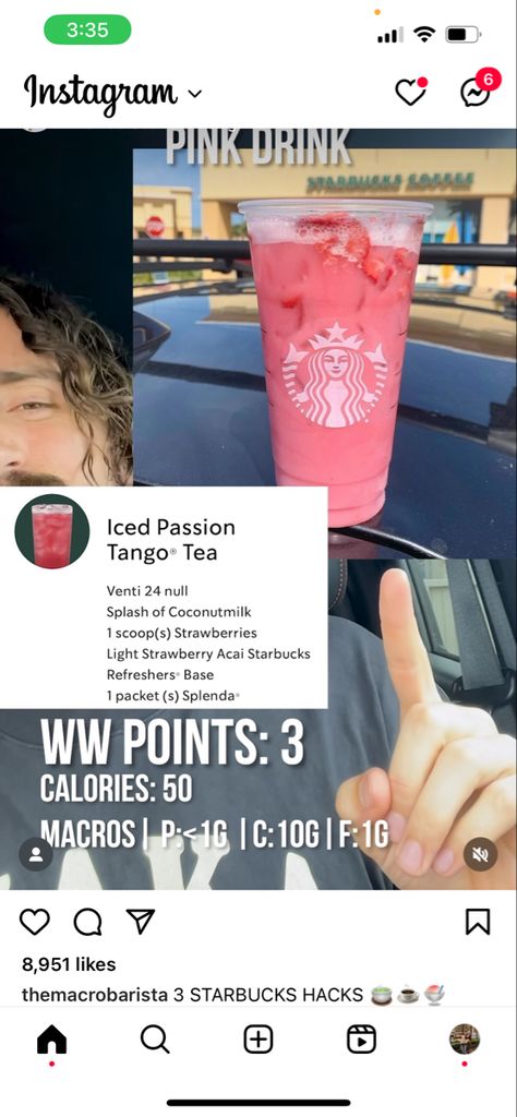 Starbucks Hacks, Passion Tea, 50 Cal, Strawberry Acai, Ww Points, Starbucks Refreshers, Pink Drinks, Starbucks Drinks, Coffee Recipes