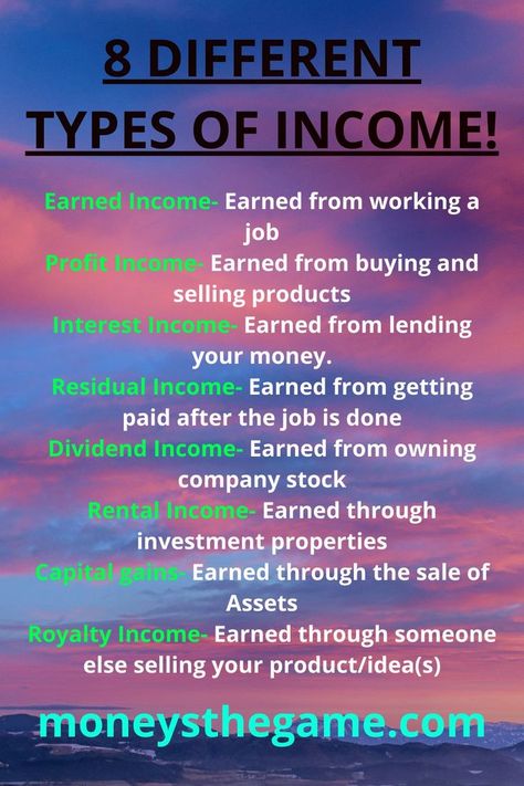 Creating your wealth can become a lot easier when you know how you want to make more money. By knowing the types of income you can fucus your efforts onto the results and start to earn more.  Moneysthegame.com  Facebook.com/moneysthegame  Pinterest.com/moneysthegameco  Twitter. @MoneysTheGamec1 Residual Income Quotes, Assets That Make Money, Royalty Income, Residual Income Ideas, Types Of Income, Game Of Thrones Winter, Capital Gains, Dividend Income, Million Subscribers