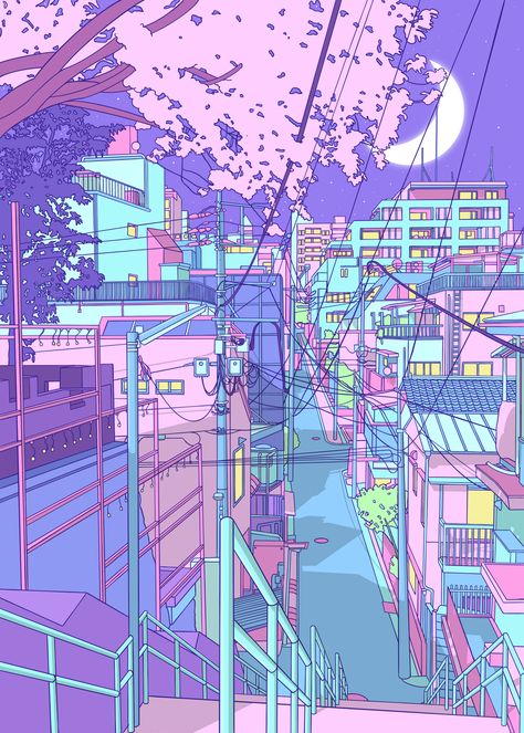 Neon City, City Pop, 80s Neon, Pastel Poster, Kawaii Room Decor, Japan Street, Kawaii Room, Korean Street, Kids Art Prints