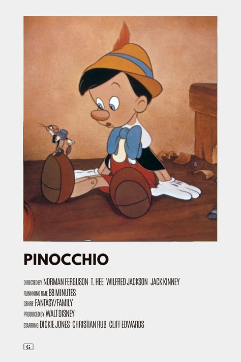 Pinocchio Poster, Minimalistic Polaroid Poster, Pinocchio 1940, Old Disney Movies, Disney Movie Posters, Disney Movies To Watch, Movie Nerd, Disney Musical, Iconic Movie Posters