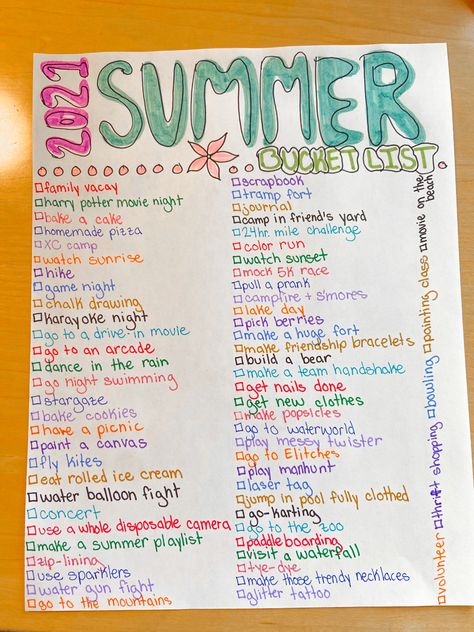 Summer Bucket list 
2021
Ideas
Ideas for summer
Colorful
Bullet journaling Summer Bucketlist 2024 Ideas, Summer Bucket List Design, Things To Do This Summer, Summer Bucket List Design Ideas, Summer Bucket List 2024 Poster Board, Summer Bullet Journal Ideas, Summer List Ideas, Summer Bucket List 2023, Summer 24 Bucket List Crazy