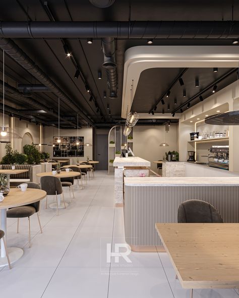 . . . modern coffee shop/restaurant interior design by @hr_design_studio . architect: @haniirezaei . contact us for design and fitout around the world: +989121447543 . . #interiordesign #fitoutinteriors #coffeeshop #restaurantdesign #cafedesign #coffeeshopdesign #interiorcafe #cafedecor #decoration #designideas #istanbulmimar #dubaidesign #interiorfitoutdubai Restaurant Interior Design Modern, Cafe Design Inspiration, Luxury Restaurant Interior, Modern Coffee Shop, Bar Ceilings, Coffee Shop Interior Design, Cozy Coffee Shop, Modern Cafe, Interior Fit Out