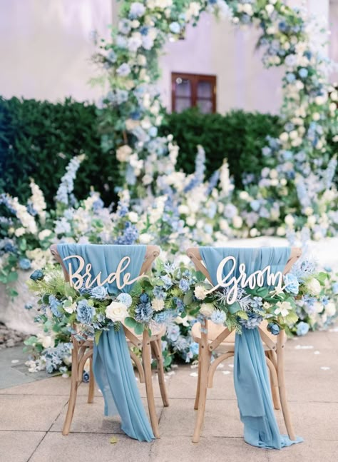 Blue and white summer wedding with orchids in Hong Kong Wedding With Orchids, White Wedding Inspiration, Baby Blue Weddings, Blue Wedding Decorations, Blue And White Wedding, Blue White Weddings, White Wedding Theme, Light Blue Wedding, Blue Themed Wedding