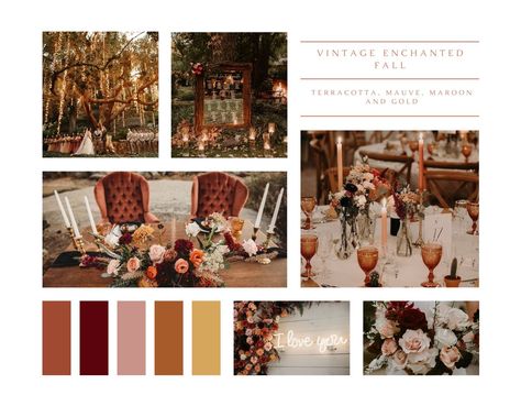 Wedding Mood Board Ideas, Mood Board Ideas, Vintage Fall Wedding, Mood Wedding, Maroon Wedding, Board Wedding, Wedding Anniversary Party, Fall Wedding Colors, Vintage Fall