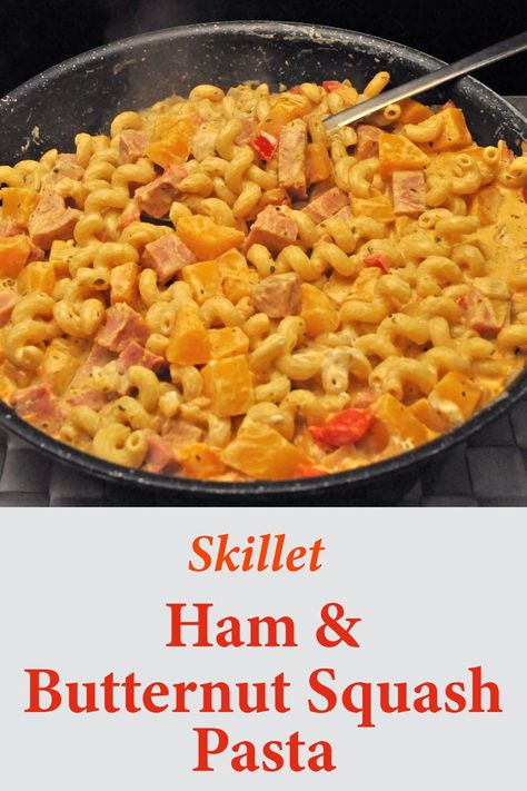 Butternut Squash Skillet, Butternut Pasta, Goat Cheese Sauce, Dinner Ham, Easy Dinner Sides, Easy Skillet Dinner, Ham Pasta, Creamy Goat Cheese, Easy Dinner Casseroles