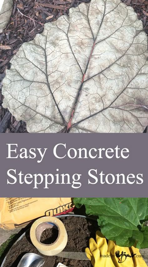 Easy Concrete Stepping Stones Feature Leaf Stepping Stones, Cement Leaves, Stepping Stone Walkways, Concrete Leaves, Cement Projects, Stepping Stones Diy, Concrete Stepping Stones, Peony Garden, Concrete Diy Projects