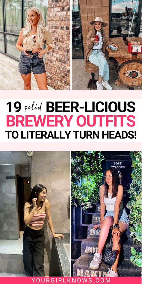 Need inspiration for what to wear at your next brewery outing? Look no further than these 19 beer-licious brewery outfit ideas! From casual denim to stylish jumpsuits, you'll be sure to slay all day and night long. Click now to get inspired and find the perfect look for a night spent sipping brews with friends! Casual Brewery Outfit, Brewery Outfits, Brewery Outfit, Frat Party Outfit, Baddie Winter Outfits, Gucci Belt Outfit, Date Night Outfit Summer, Outing Outfit, Outfit Ideas Summer