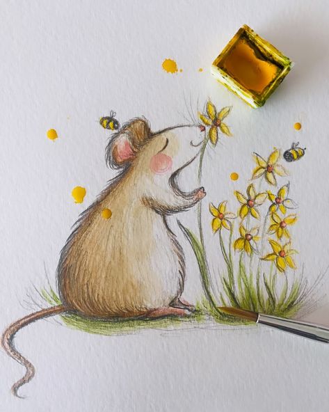 Ahhh…🌼🌼🌼 #thesketchydormouse #drawing #pencildrawing #drawdrawdraw #drawdaily #whimsical #whimsicalart #mouse #mouseart #illustration #illustrator #illo #smellingtheflowers #etsy #greetingscards #greetingcards #watercolour #watercolor #watercolourpainting #picturebookart #picturebook #picturebookillustration #picturebookillustrator #illustrator #illustratorsoninstagram #illustratorsofinstagram #illustratorsofig #instaart #instaartist #instaartwork #instaartsy Whimsical Drawings, Whimsical Art Prints, Bee Birthday Cards, Mouse Paint, Mouse Illustration, Mouse Art, Watercolour Inspiration, Childrens Books Illustrations, Little Mouse