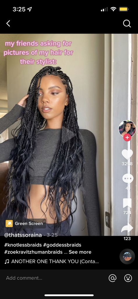 Small Knotless Box Braids Wavy Ends, Wavy Ends Knotless Braids, Zoe Braids, Box Braids Shaved Sides, Zoe Kravitz Braids, Hairstyle Everyday, Head Challenge, Invisible Braids, Braids With Shaved Sides