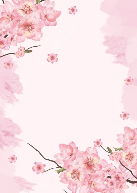 spring decorations beautiful cherry blossom flowers in pink page border background Pink Flower Invitation Template, Cherry Blossom Background Aesthetic, Flower Backround, Bday Background, Pink Flowers Invitation, Pink Pages, Pink Flowers Background, Cherry Blossoms Illustration, Border Background