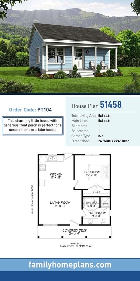 Mother In Law Cottage, Tiny House Plan, Casa Country, Ranch Style House Plans, Small House Floor Plans, A Small House, Tiny House Floor Plans, Tiny Home Ideas, Cottage Plan