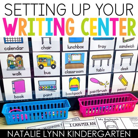 1st Grade Writing Center Ideas, Writing Centres Grade 1, Beginning Writing Activities Kindergarten, Writing Center Set Up Kindergarten, Writing Stations Kindergarten, Guided Writing Kindergarten, Kindergarten Writing Center Setup Ideas, Kindergarten Writing Center Beginning Of Year, Kindergarten Writing Station