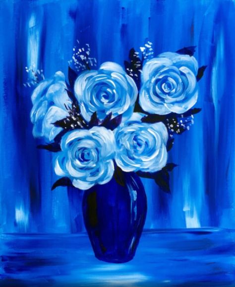 White Rose Vase, Monochromatic Art Painting, Monochromatic Painting Ideas, Acrylic Sky, Monochromatic Painting, Tribeca New York, Diy Canvas Art Easy, Monochromatic Art, Roses Art