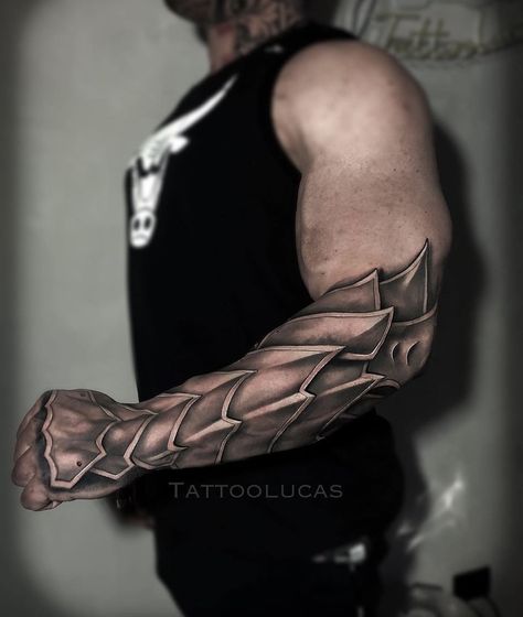 Armor Gauntlet Tattoo, Forearm Shield Tattoo, Body Armor Tattoo For Men, Armour Tattoo Forearm, Hand Armor Tattoo, Armor Forearm Tattoo, Gauntlet Tattoo Forearm, Knight Armor Tattoo, Armor Tattoo Sleeve