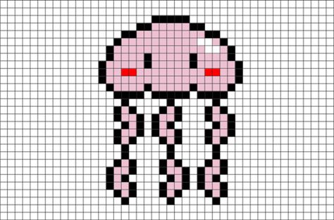 Jellyfish Pixel Art Jellyfish Perler Bead Patterns, Jellyfish Pixel Art, Pixel Fish, Fish Pixel Art, Animal Pixel Art, Pixel Art Animals, Art Jellyfish, Tiny Cross Stitch, Easy Pixel Art